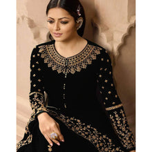 Load image into Gallery viewer, Black Color Faux Georgette Embroidery Work Semi Stitch Gown ClothsVilla