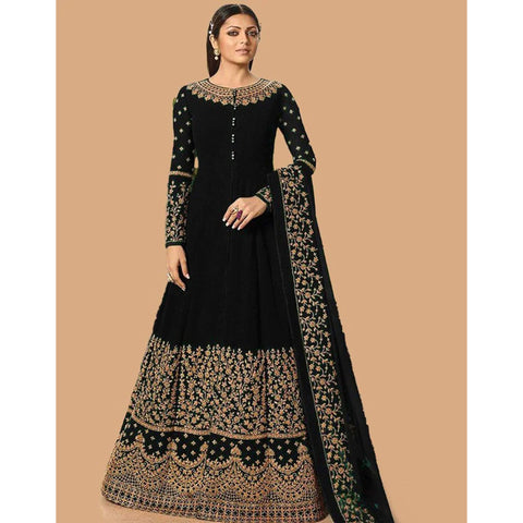 Black Color Faux Georgette Embroidery Work Semi Stitch Gown ClothsVilla Main image