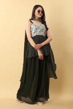 Load image into Gallery viewer, Wedding-ready Palazzo and Top Set in Dark Green Hue Clothsvilla