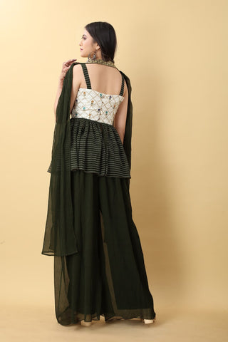Wedding-ready Palazzo and Top Set in Dark Green Hue Clothsvilla