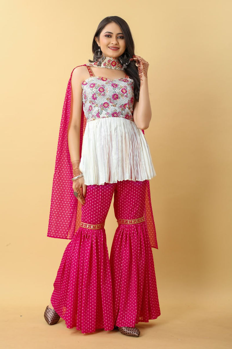 Sleeveless Sequins Work Pink Palazzo Suit Set - Clothsvilla