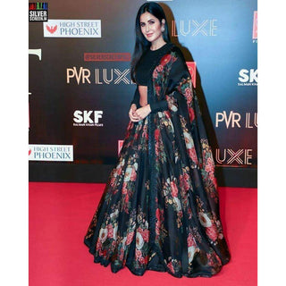 Black Color Printed Organza Semi-Stitched Lehenga with Unstitched Silk Blouse ClothsVilla