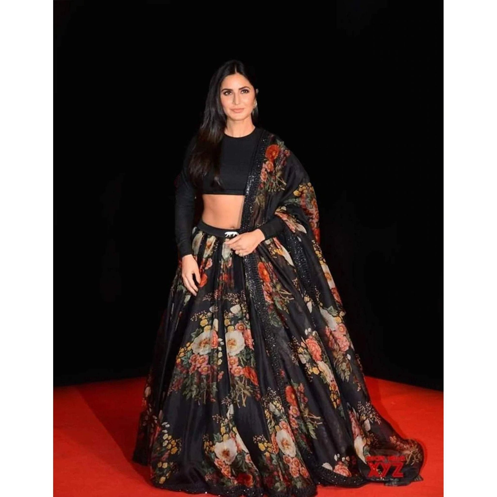 Black Color Printed Organza Semi-Stitched Lehenga with Unstitched Silk Blouse ClothsVilla