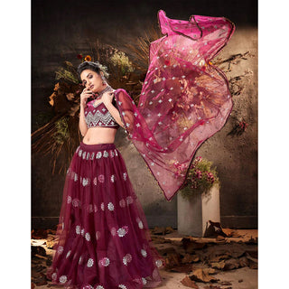 Velvet Maroon Gota Embroidery, Foil and Zari Lehenga choli ClothsVilla