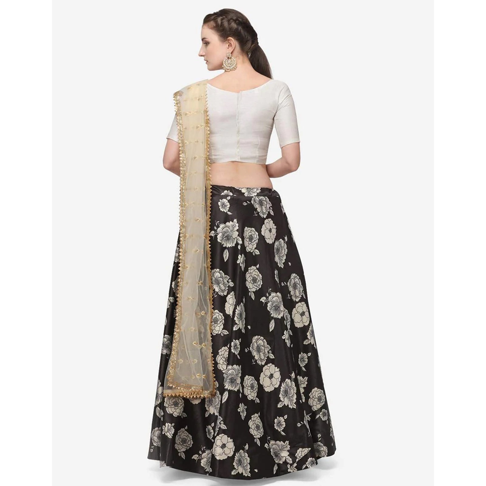 Black Color Zari Satin Lehenga Choli with Net Dupatta ClothsVilla