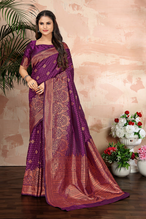 Purple woven banarasi silk traditional saree Clothsvilla Main image