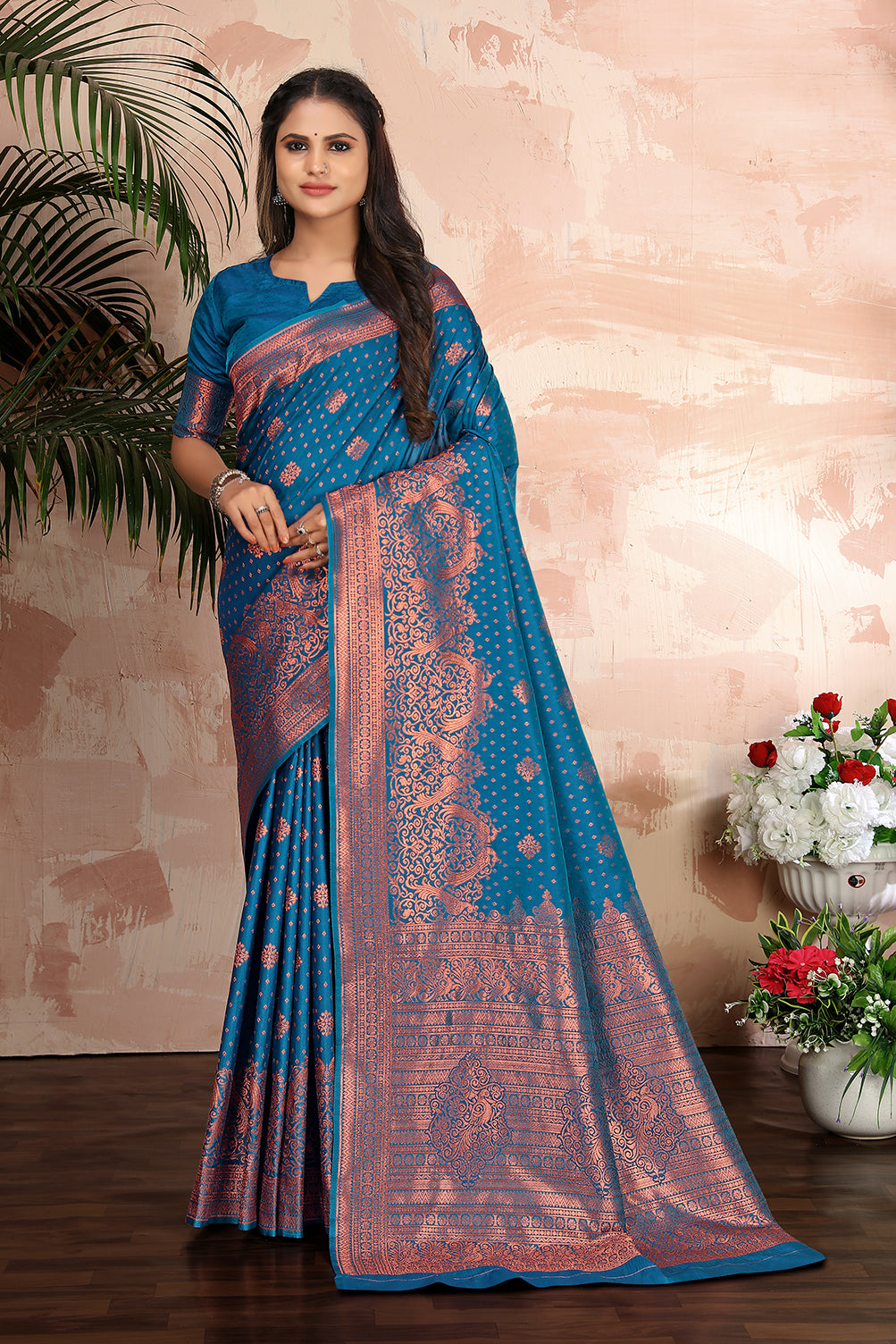 Cobalt blue woven banarasi silk traditional saree Clothsvilla