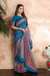 Load image into Gallery viewer, Cobalt blue woven banarasi silk traditional saree Clothsvilla