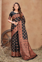 Load image into Gallery viewer, Black woven banarasi silk traditional saree Clothsvilla