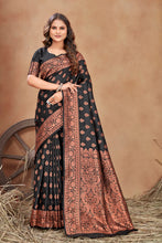 Load image into Gallery viewer, Black woven banarasi silk traditional saree Clothsvilla