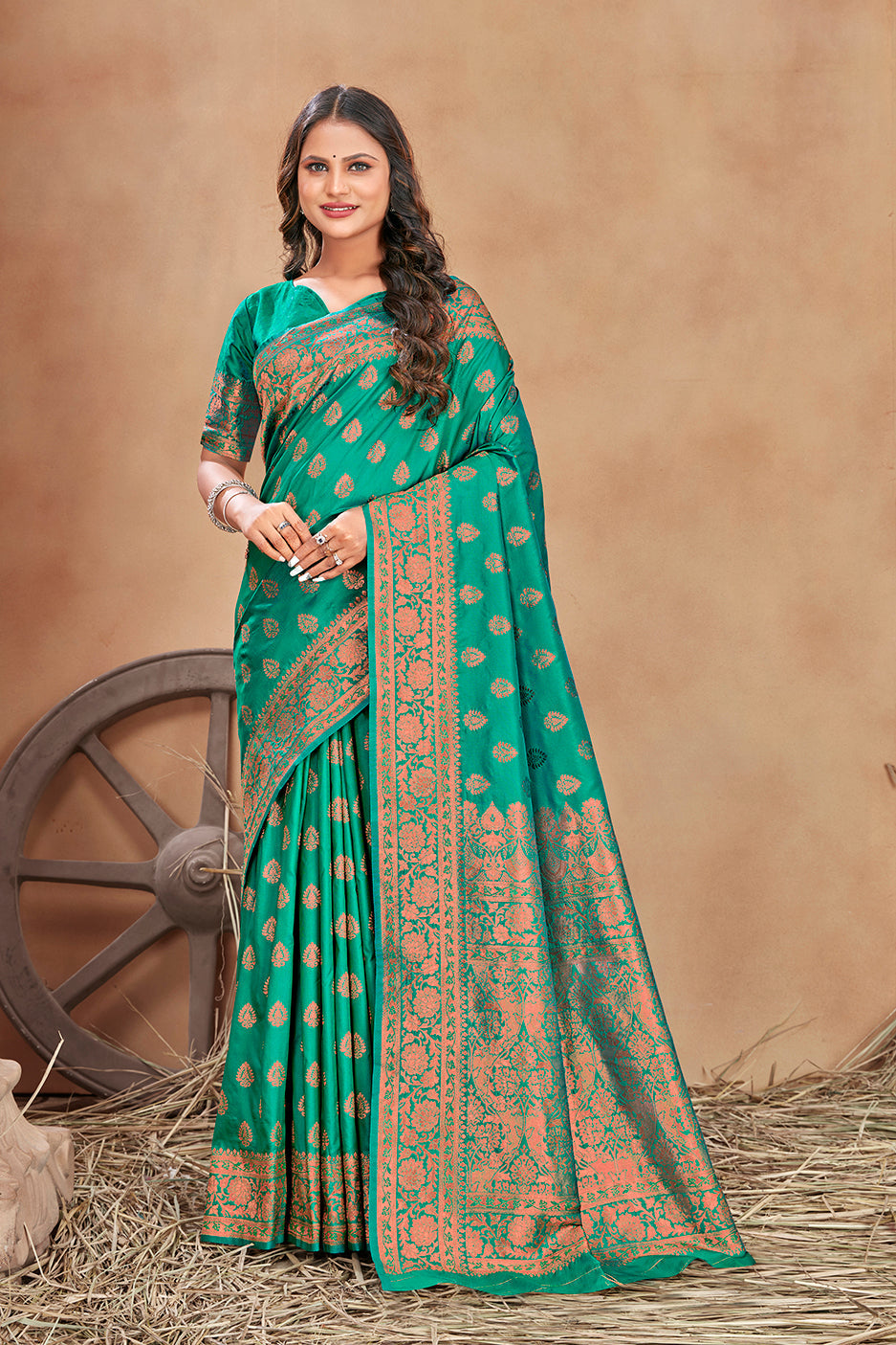 Turquoise woven banarasi silk traditional saree Clothsvilla