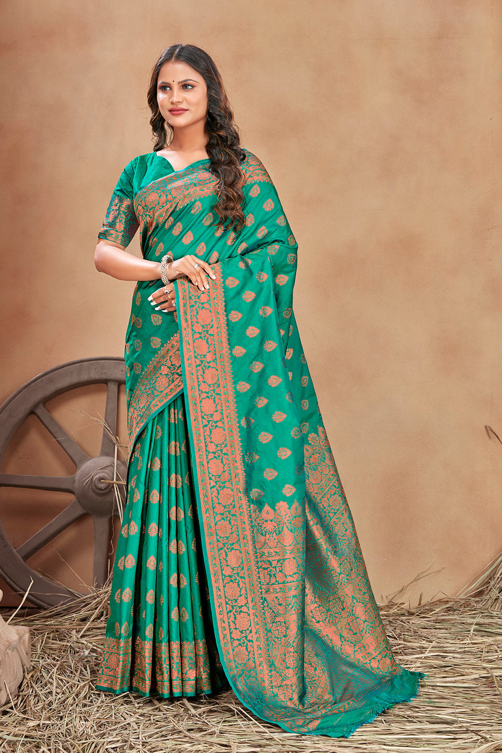 Turquoise woven banarasi silk traditional saree Clothsvilla