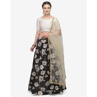Black Color Zari Satin Lehenga Choli with Net Dupatta ClothsVilla