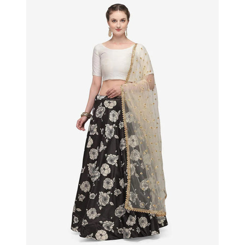 Black Color Zari Satin Lehenga Choli with Net Dupatta ClothsVilla
