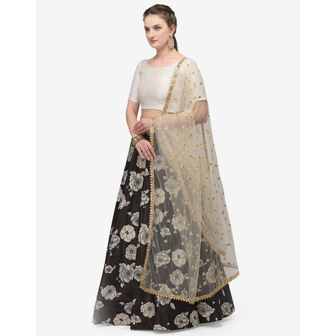 Black Color Zari Satin Lehenga Choli with Net Dupatta ClothsVilla Main image