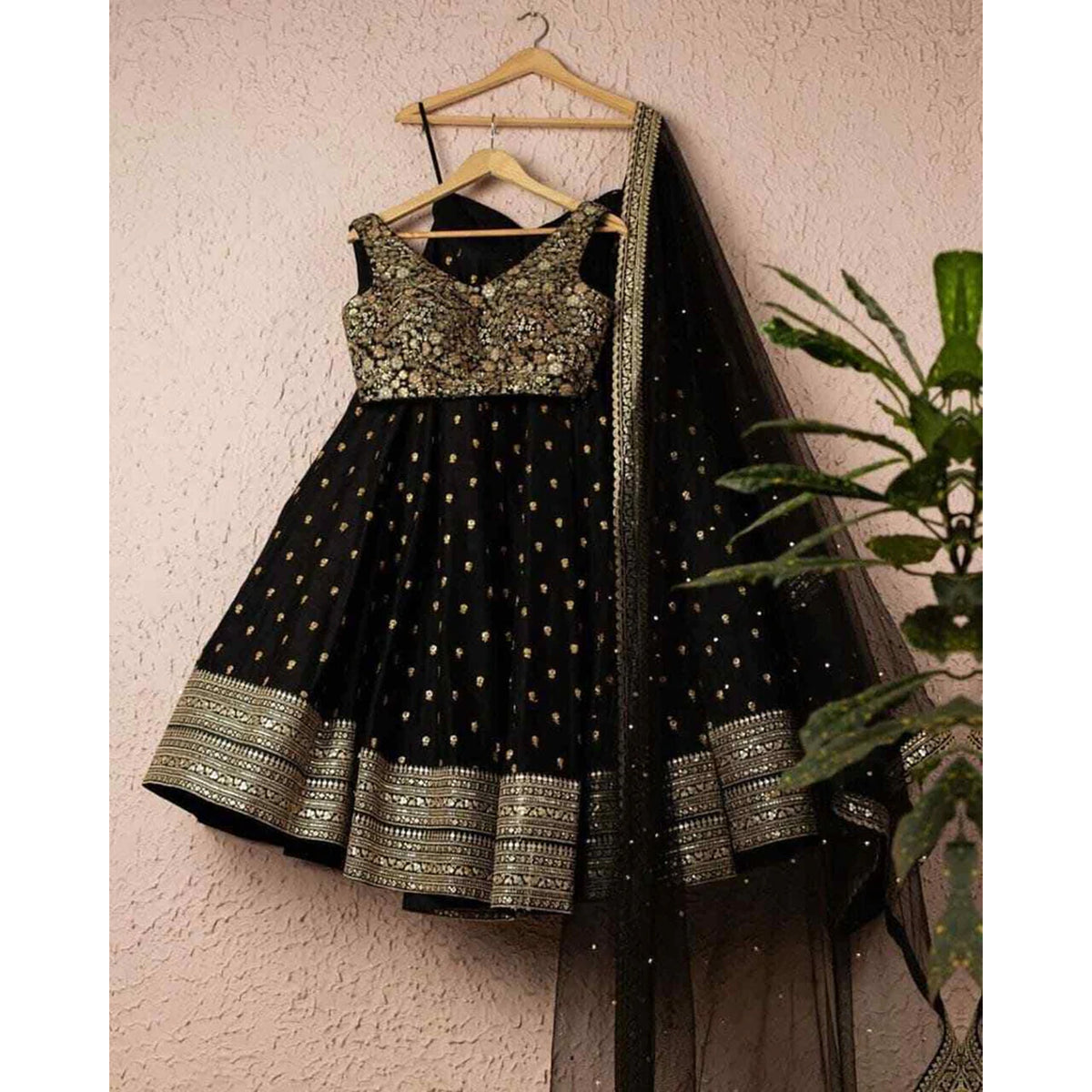 Black Designer Bridal Lehenga Choli in Georgette with Embroidery Sequence Work for Party ClothsVilla Main image