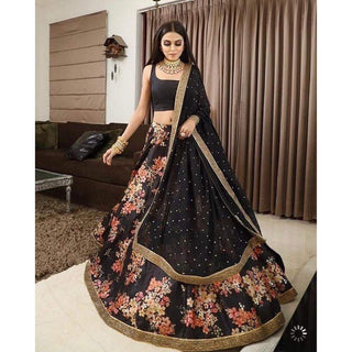 Black Lehenga Choli In Organza Fabric with Digital Print Work and Net Dupatta ClothsVilla