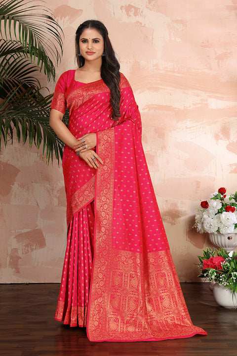 Rani Pink Color Banarasi Silk Zari Work Saree Clothsvilla Main image