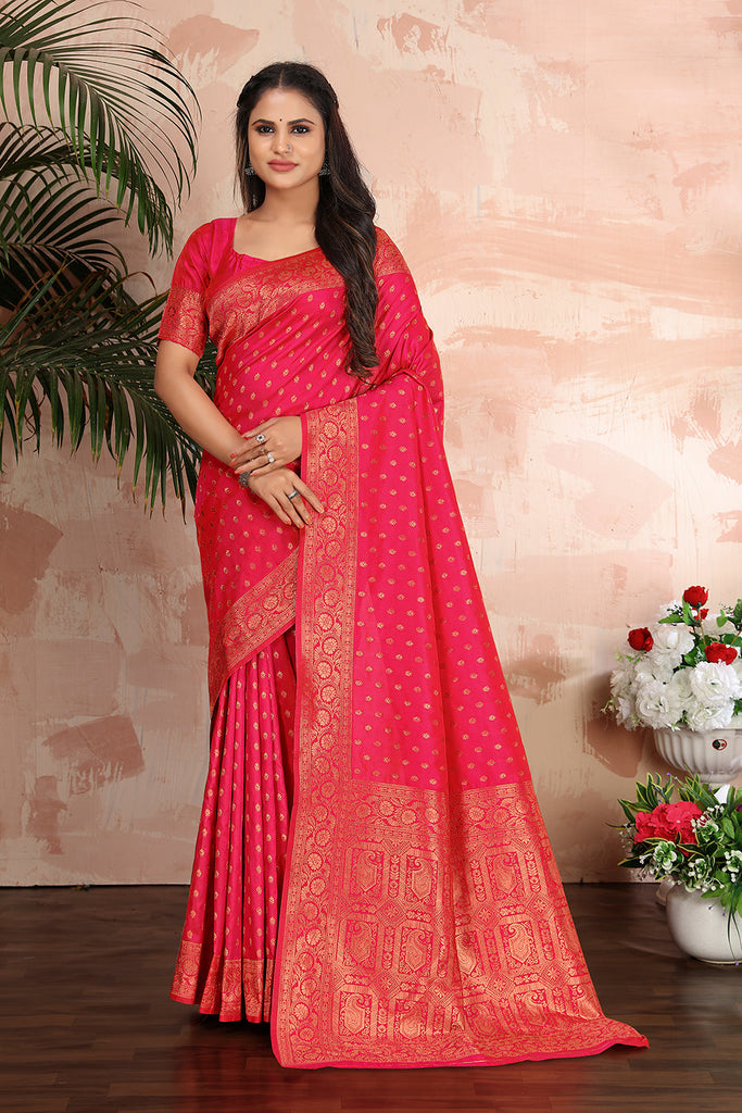 Rani Pink Color Banarasi Silk Zari Work Saree Clothsvilla