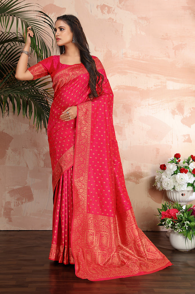 Rani Pink Color Banarasi Silk Zari Work Saree Clothsvilla
