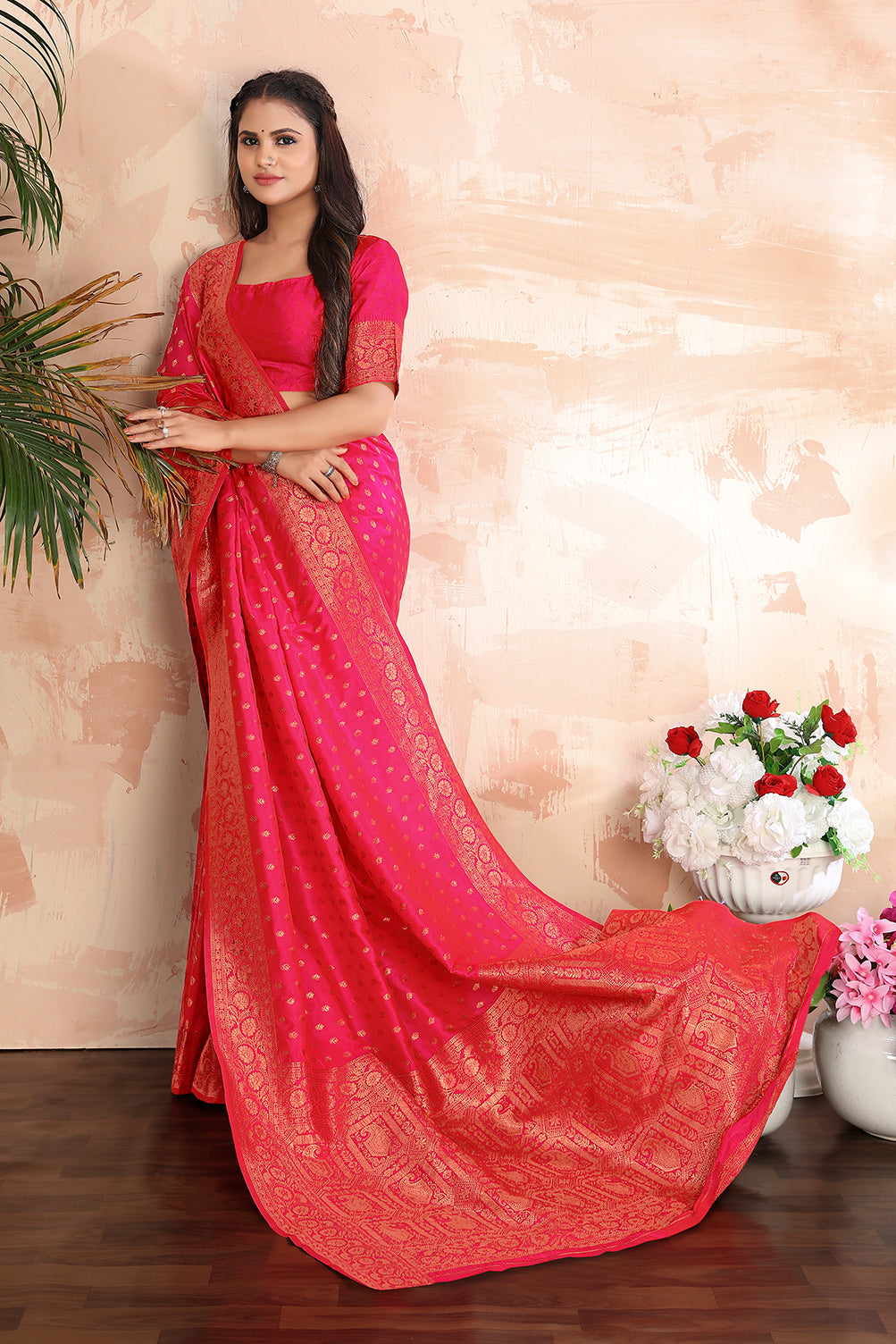 Rani Pink Color Banarasi Silk Zari Work Saree Clothsvilla