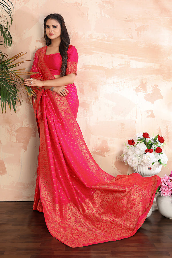 Rani Pink Color Banarasi Silk Zari Work Saree Clothsvilla