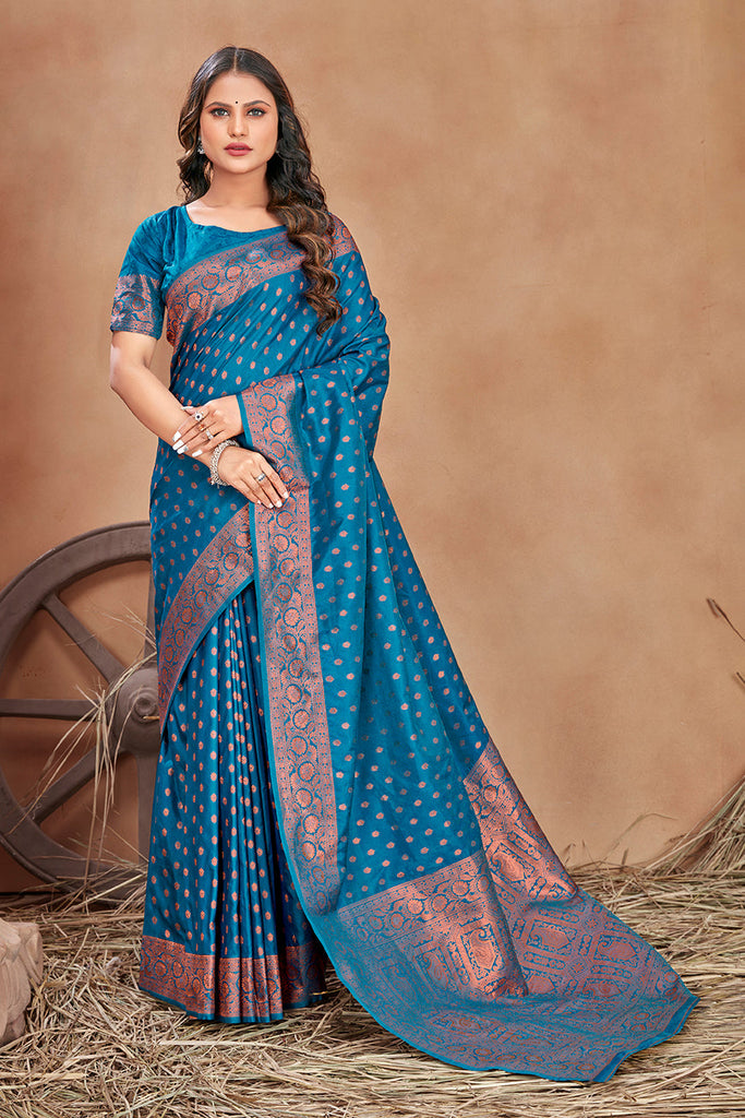 Cobalt blue Color Banarasi Silk Zari Work Saree Clothsvilla