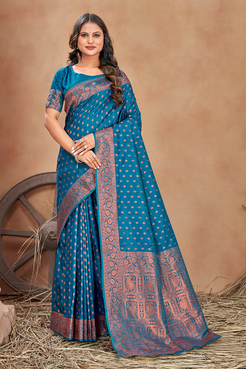 Cobalt blue Color Banarasi Silk Zari Work Saree Clothsvilla Main image