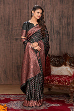 Load image into Gallery viewer, Black Color Banarasi Silk Zari Work Saree Clothsvilla