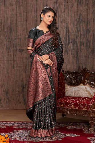 Black Color Banarasi Silk Zari Work Saree Clothsvilla