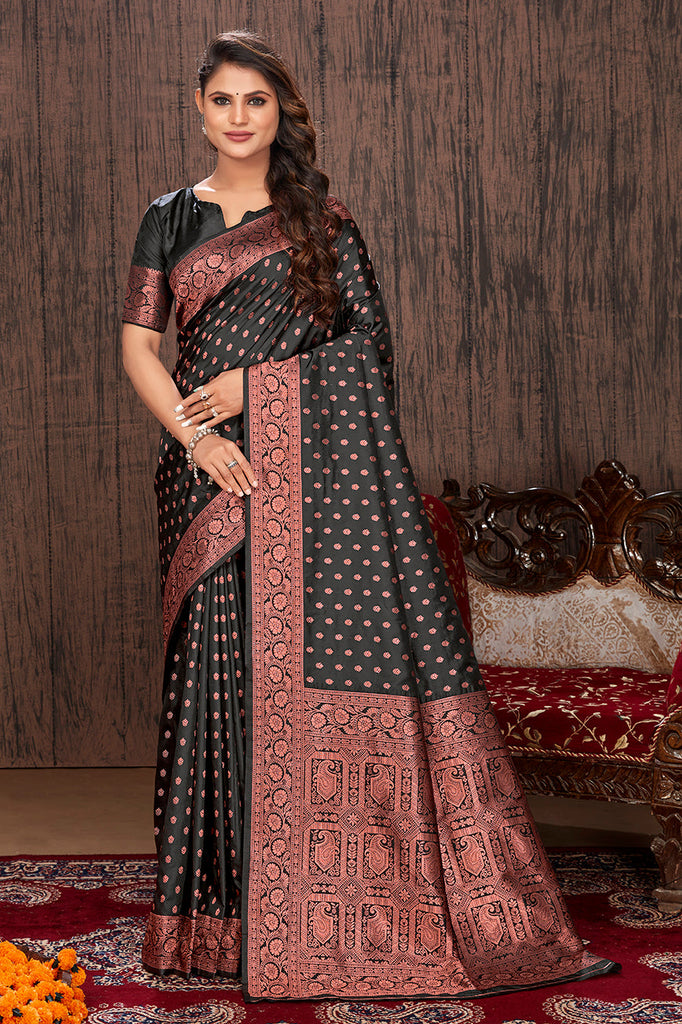 Black Color Banarasi Silk Zari Work Saree Clothsvilla