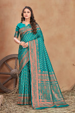 Load image into Gallery viewer, Turquoise Color Banarasi Silk Zari Work Saree Clothsvilla