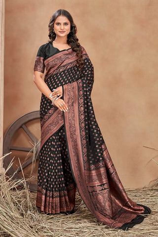 Black Color Banarasi Silk Zari Work Saree Clothsvilla