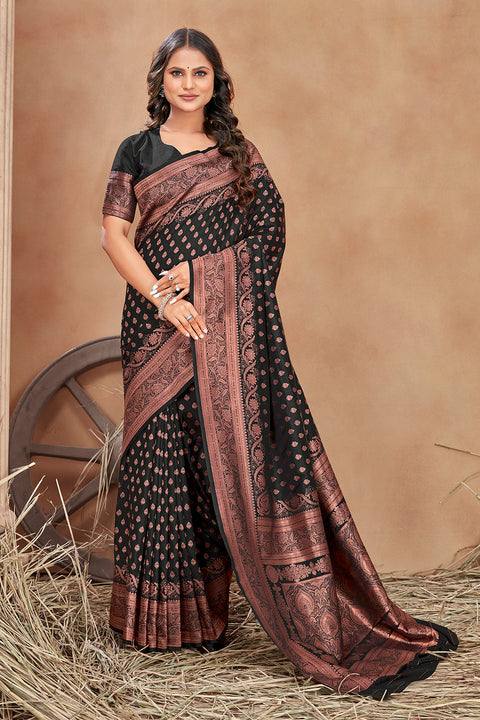 Black Color Banarasi Silk Zari Work Saree Clothsvilla Main image