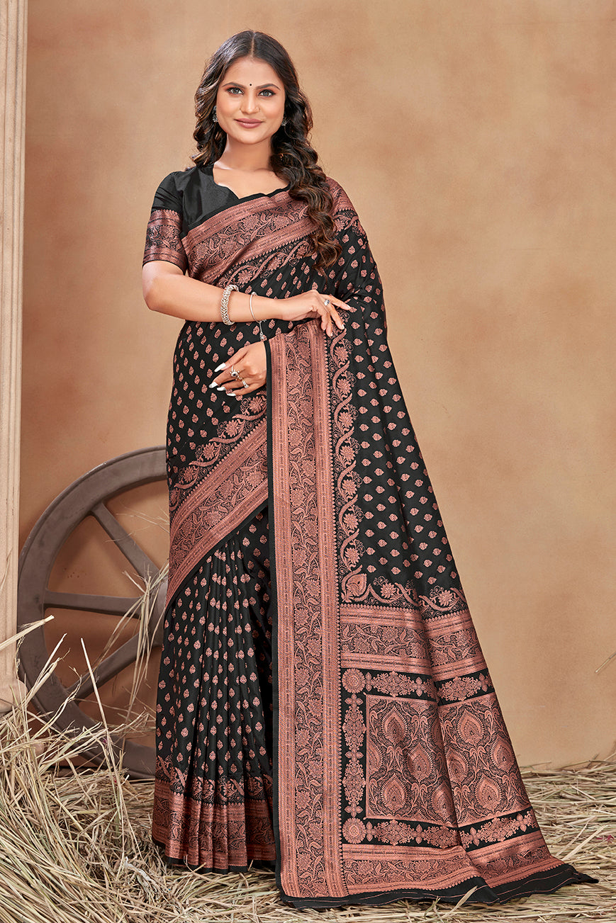 Black Color Banarasi Silk Zari Work Saree Clothsvilla