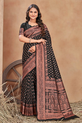 Black Color Banarasi Silk Zari Work Saree Clothsvilla