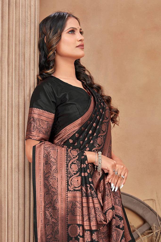 Black Color Banarasi Silk Zari Work Saree Clothsvilla