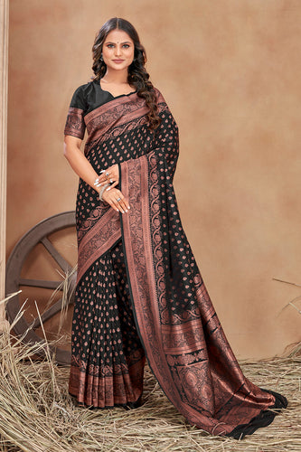 Black Color Banarasi Silk Zari Work Saree Clothsvilla