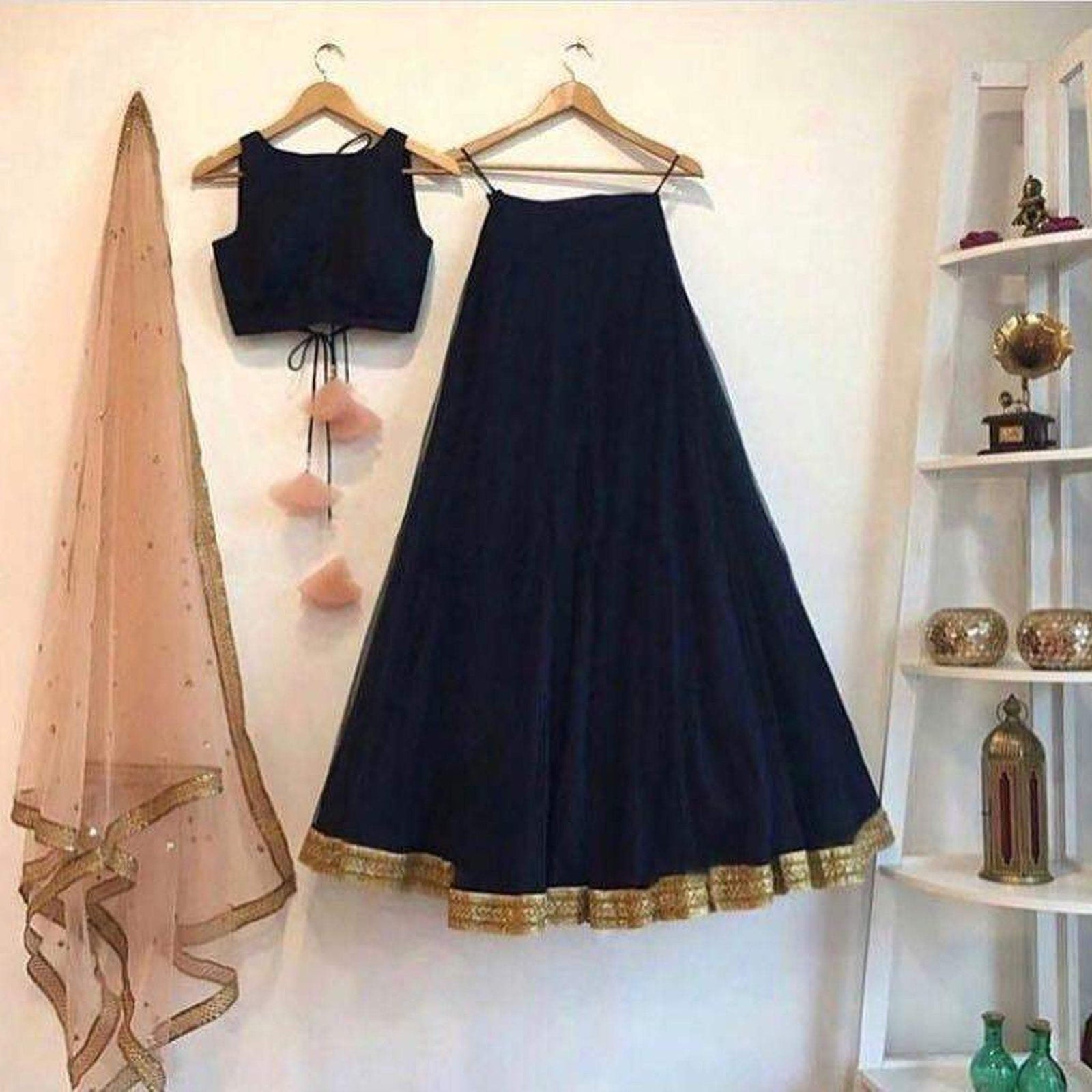 Black Lehenga Choli in Silk with Dupatta for Party ClothsVilla