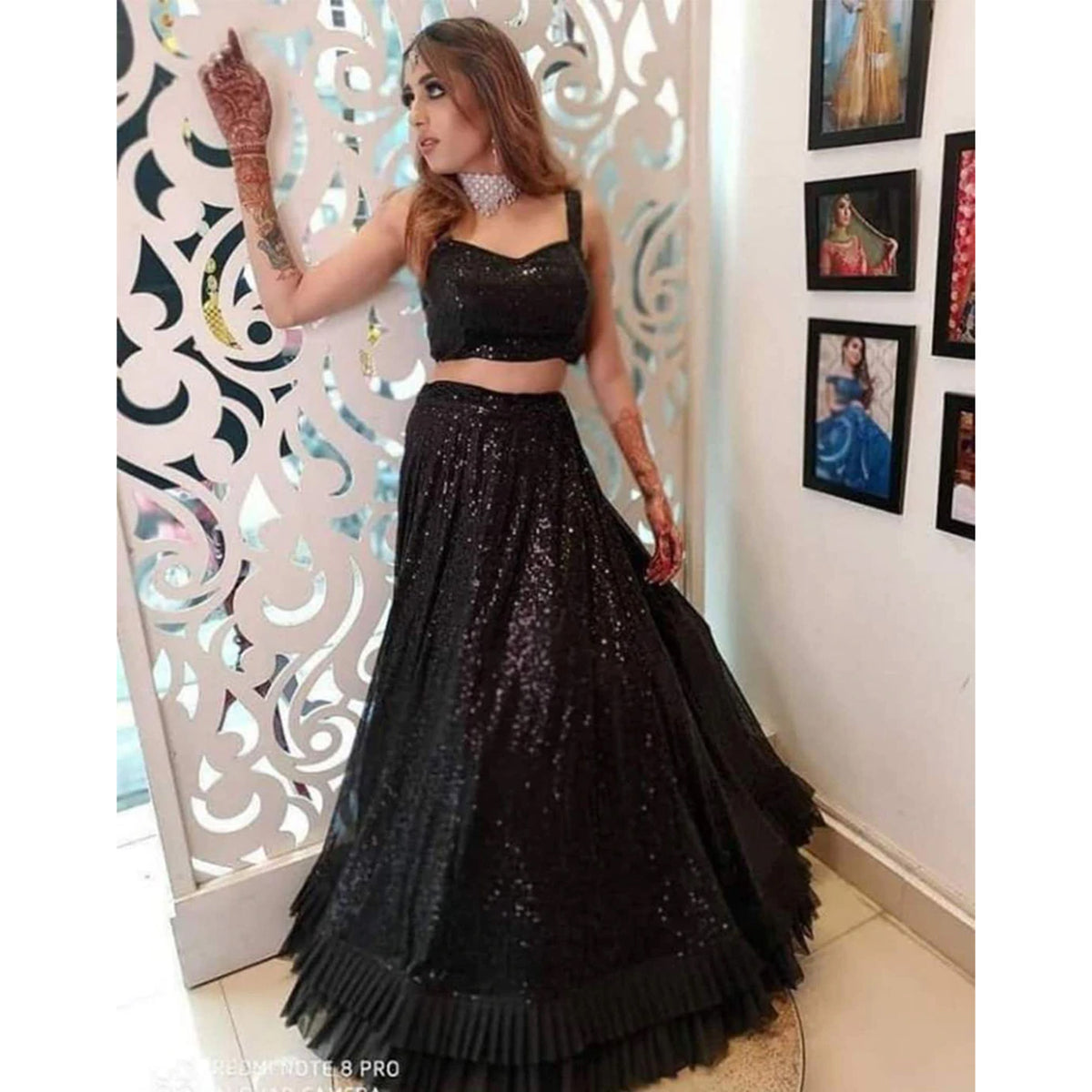 Black Lehenga Choli in Velvet with Sequence Work for Wedding ClothsVilla