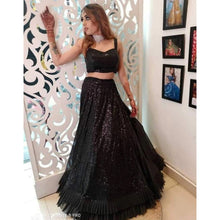 Load image into Gallery viewer, Black Lehenga Choli in Velvet with Sequence Work for Wedding ClothsVilla