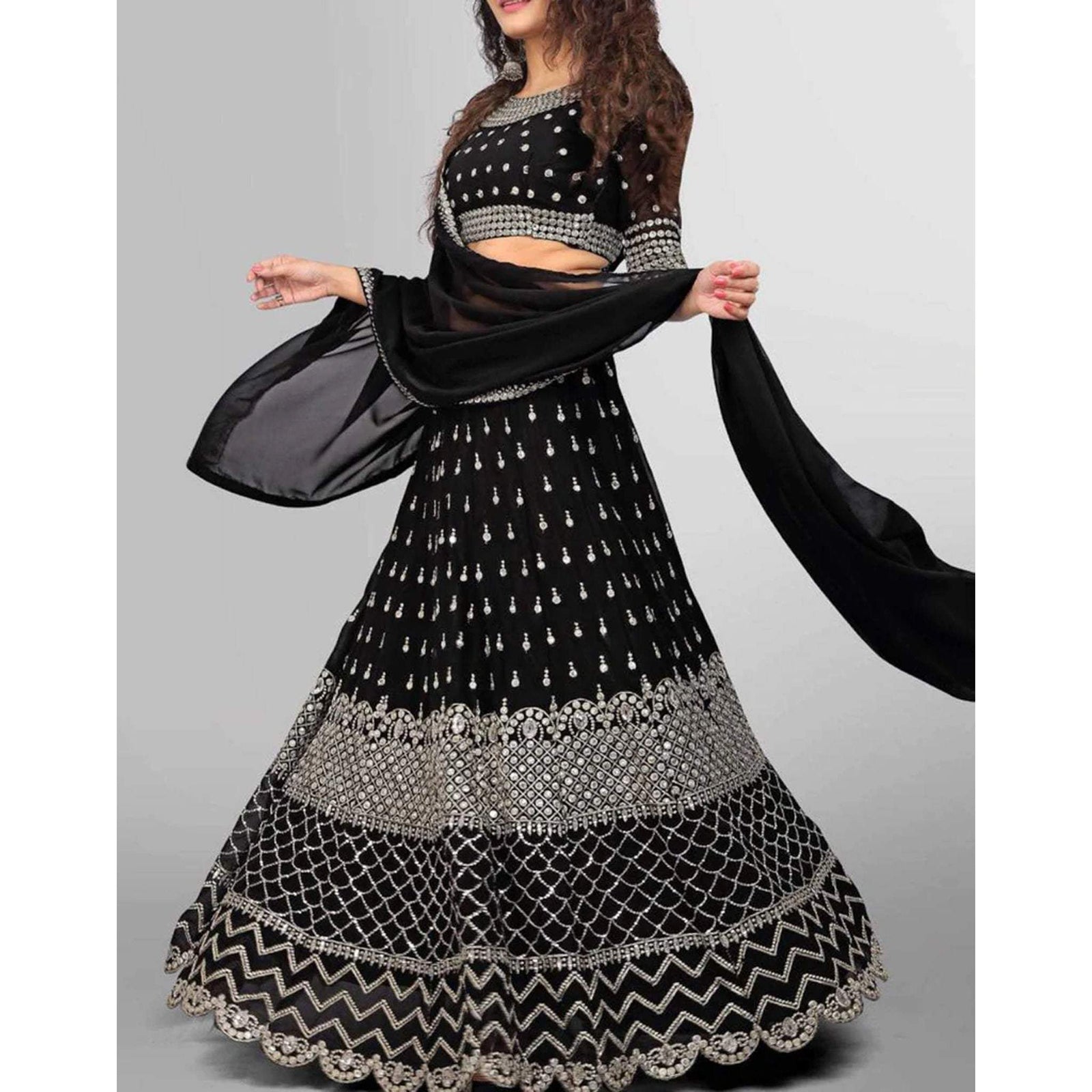 Black Lehenga Choli with Heavy Resham and Sequence Embroidery Work ClothsVilla