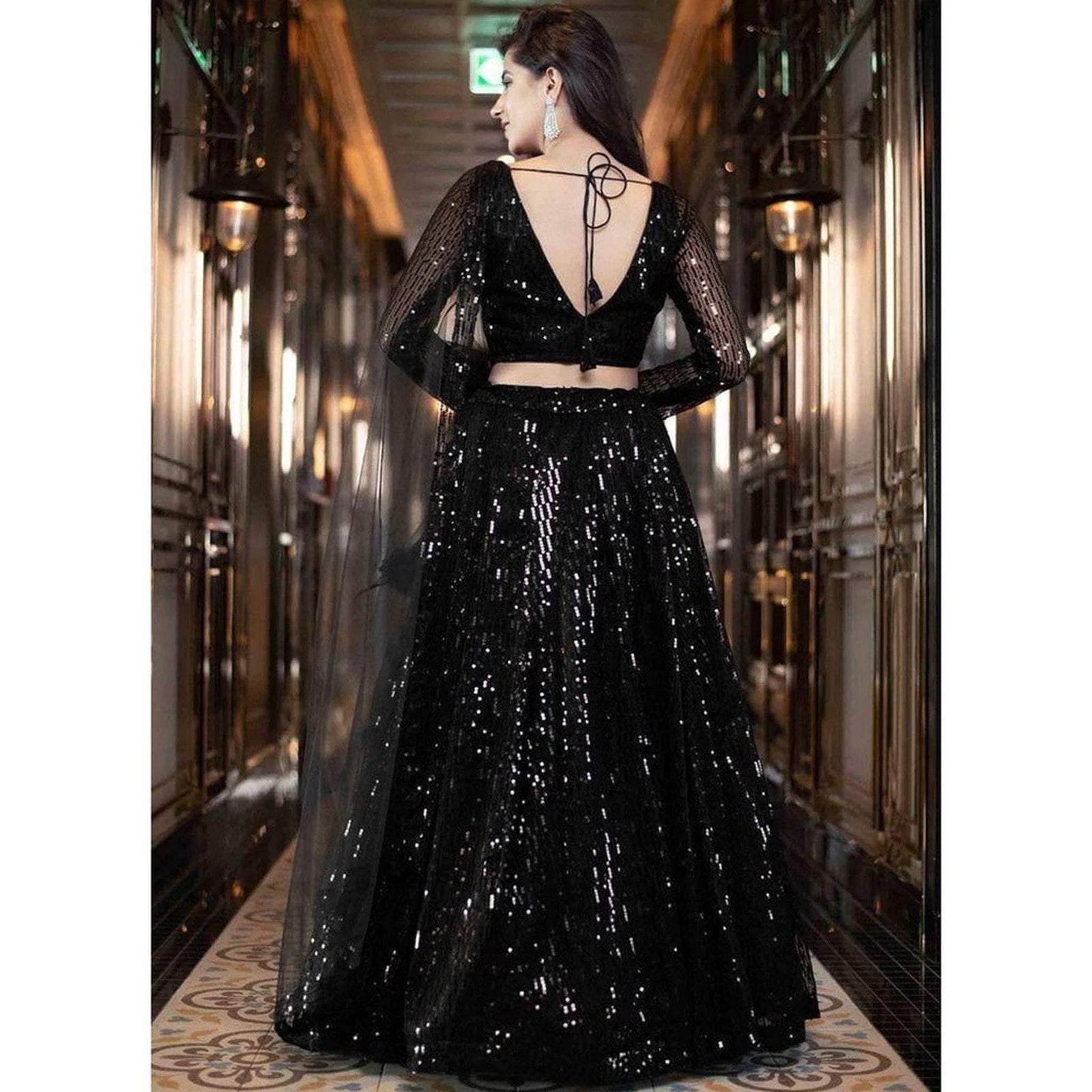 Black Lehenga Choli with Heavy Sequence Embroidery Work and Dupatta ClothsVilla