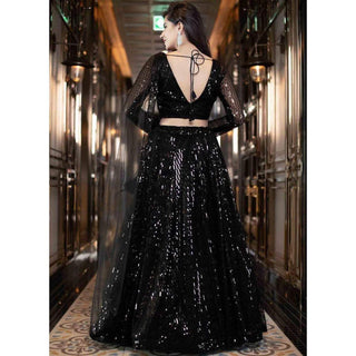 Black Lehenga Choli with Heavy Sequence Embroidery Work and Dupatta ClothsVilla
