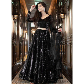 Black Lehenga Choli with Heavy Sequence Embroidery Work and Dupatta ClothsVilla