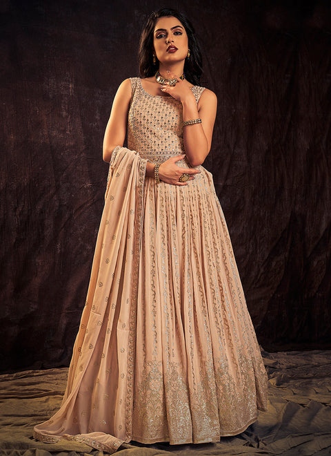 Blush Pink Mirror Work Embroidery Anarkali Gown Clothsvilla Main image
