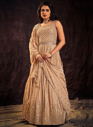 Blush Pink Mirror Work Embroidery Anarkali Gown Clothsvilla