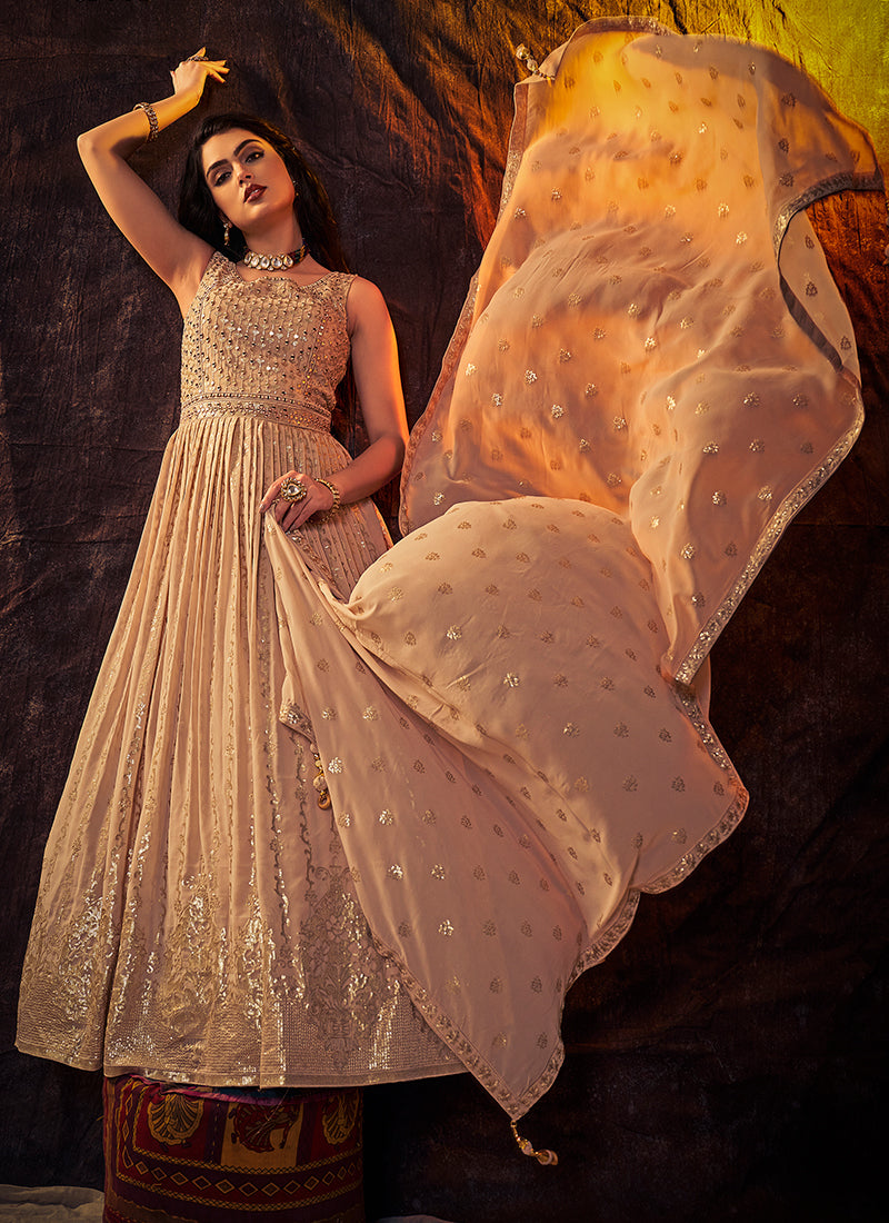 Blush Pink Mirror Work Embroidery Anarkali Gown Clothsvilla