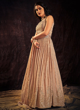 Blush Pink Mirror Work Embroidery Anarkali Gown Clothsvilla