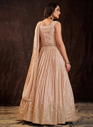 Blush Pink Mirror Work Embroidery Anarkali Gown Clothsvilla